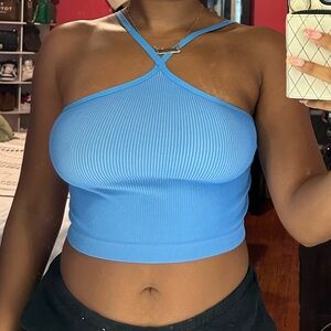 Blue Criss Cross Halter Top